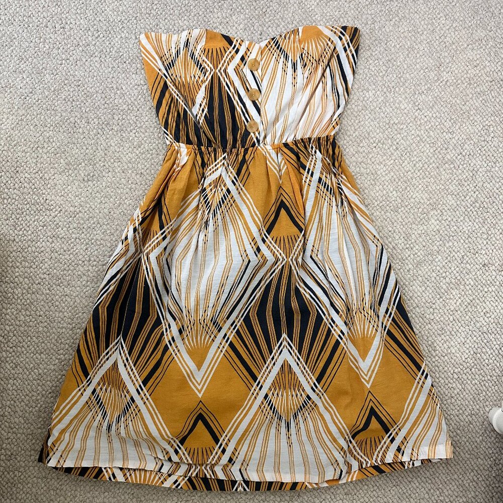 Industry Strapless Geometric Mustard Black Sundress